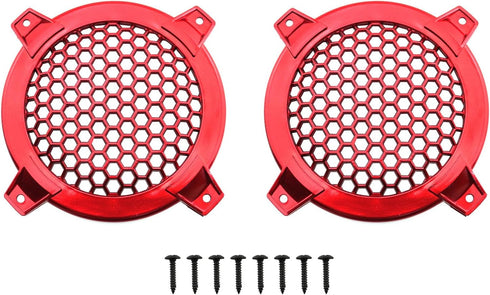 4Inch Grill Cover DGZZI 2PCS 4inch Red Round ABS Plastic Mesh Grilles Car Audio Speaker Covers Woofer Subwoofer Grill...